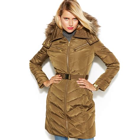 michael kors down coat hood gold zipper double|michael kors leather jacket.